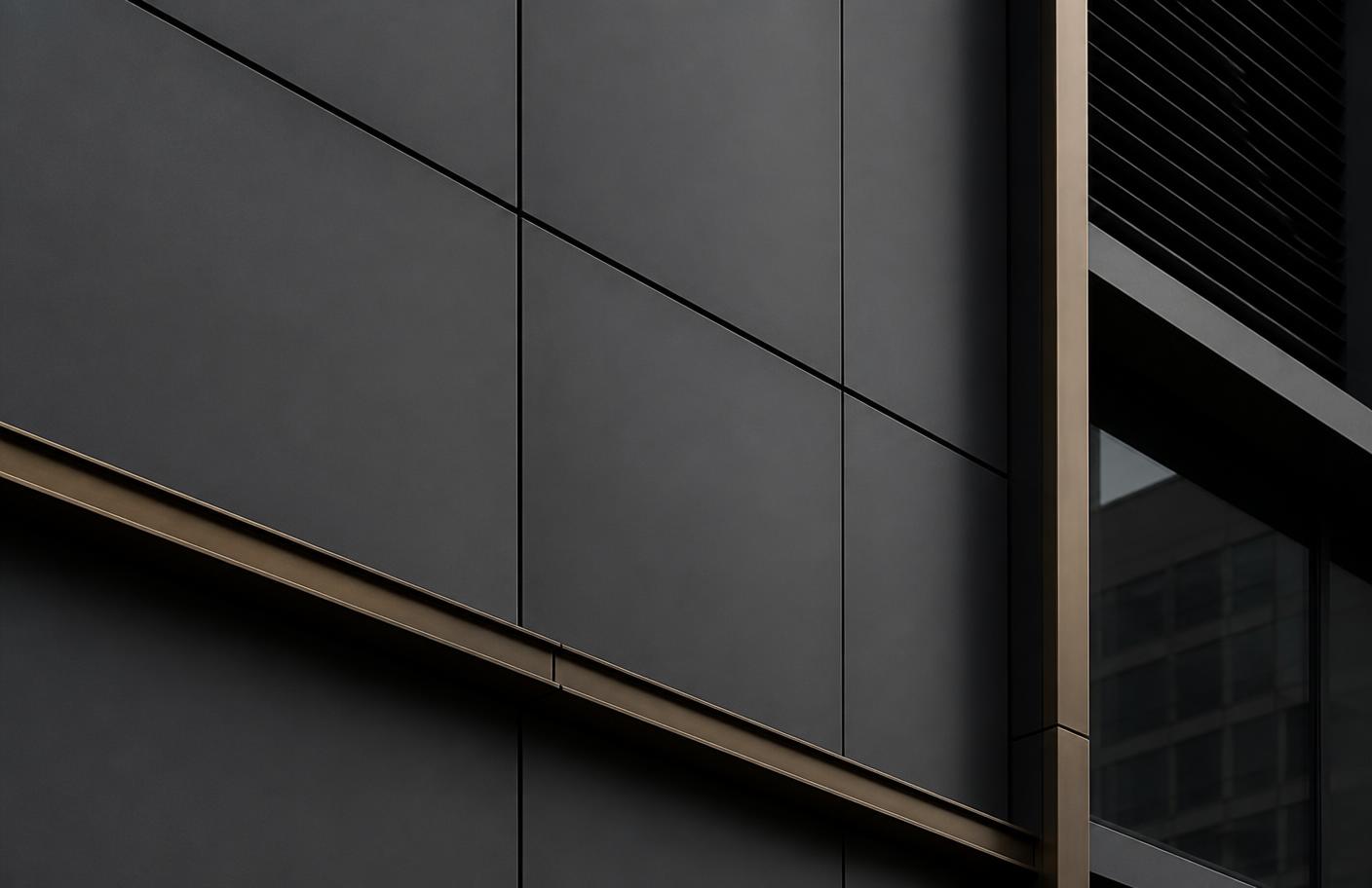 Architectural facade detail with bronze trim